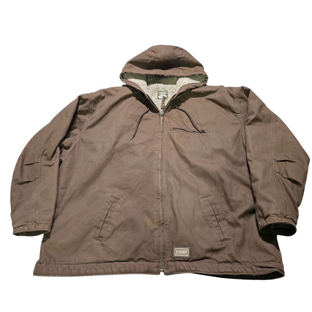 Schmidt Workwear Hooded Jacket Mens 4XL Brown Sherpa Lined Cotton Duck canvas